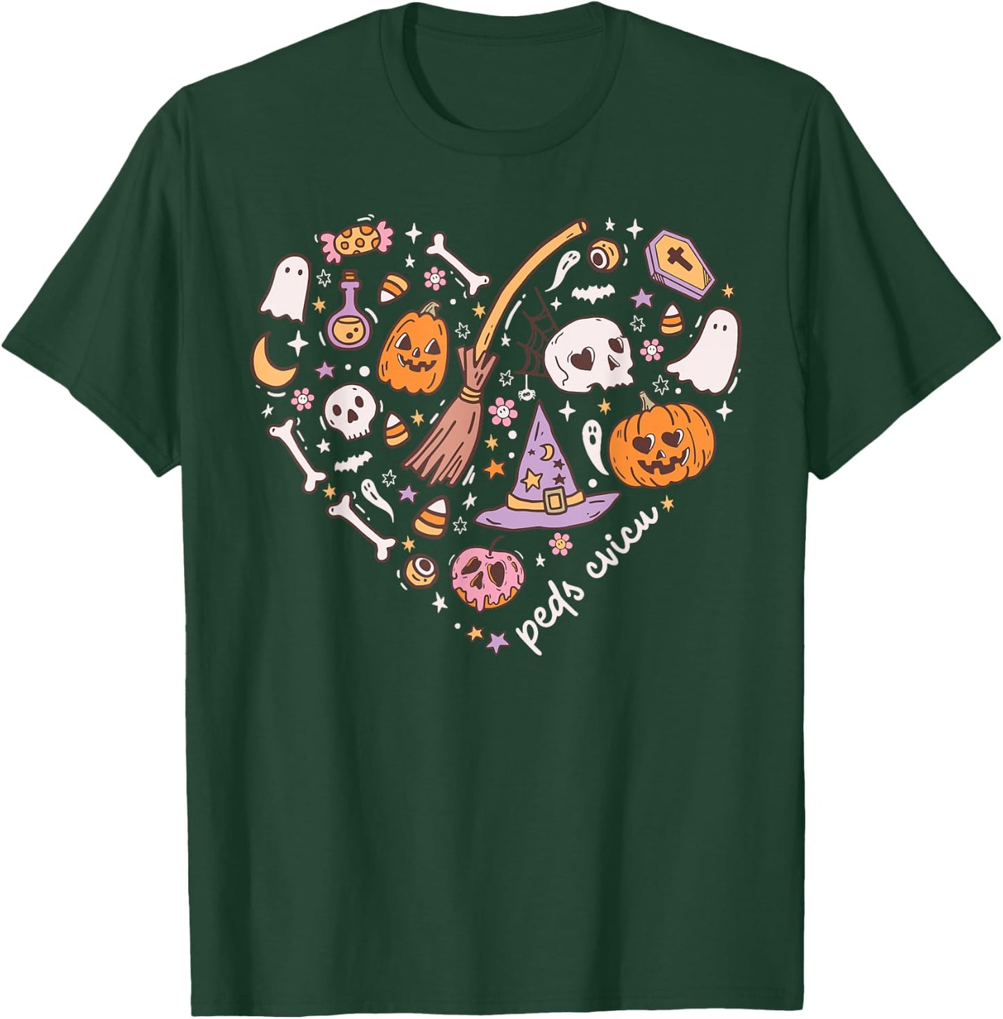 Cute PEDS CVICU Heart Halloween Pediatric Cardiac ICU Nurse T-Shirt - T-Shirt | Forest