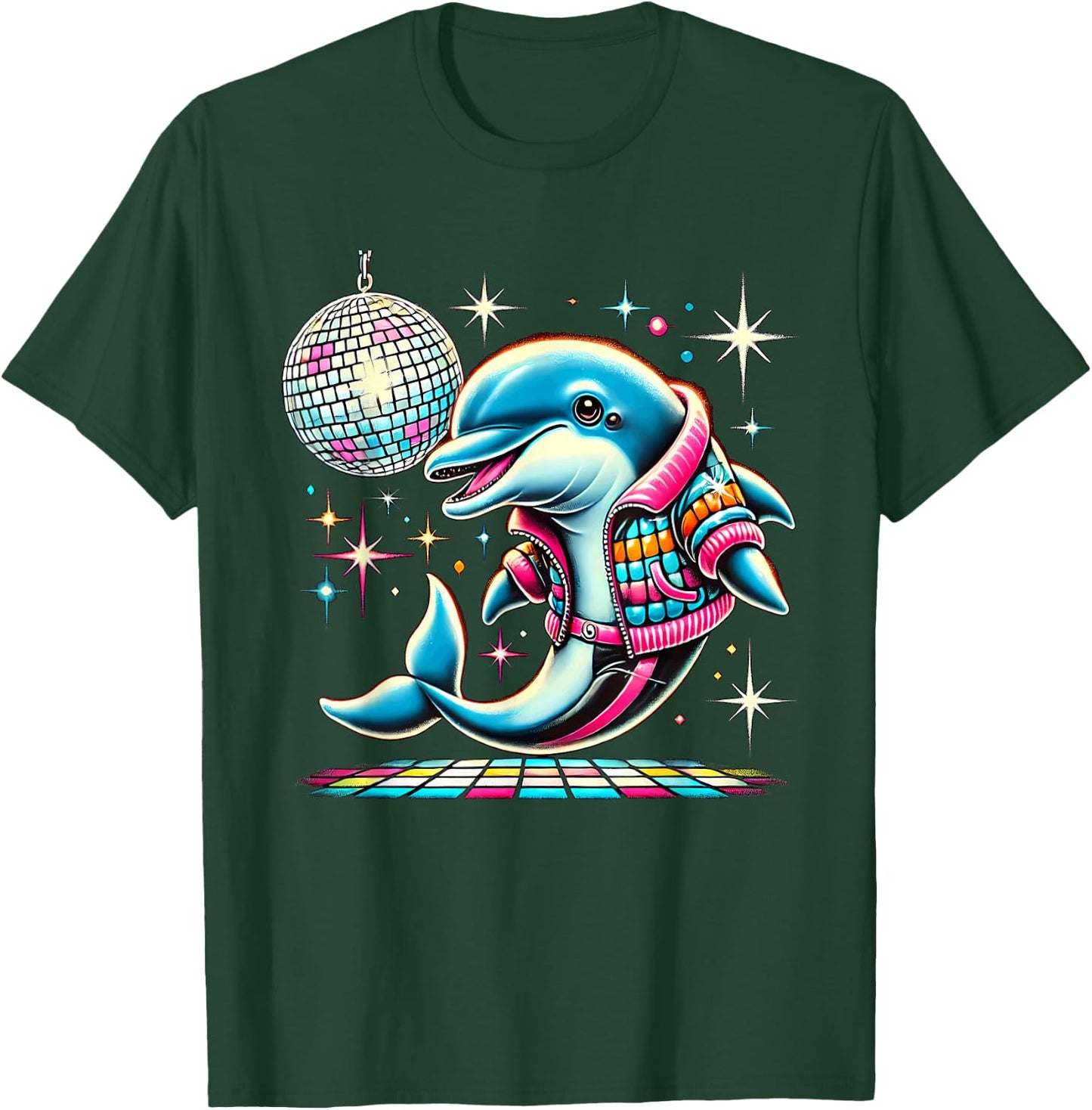Aesthetic Dolphin Disco T-Shirt - T-Shirt | Forest