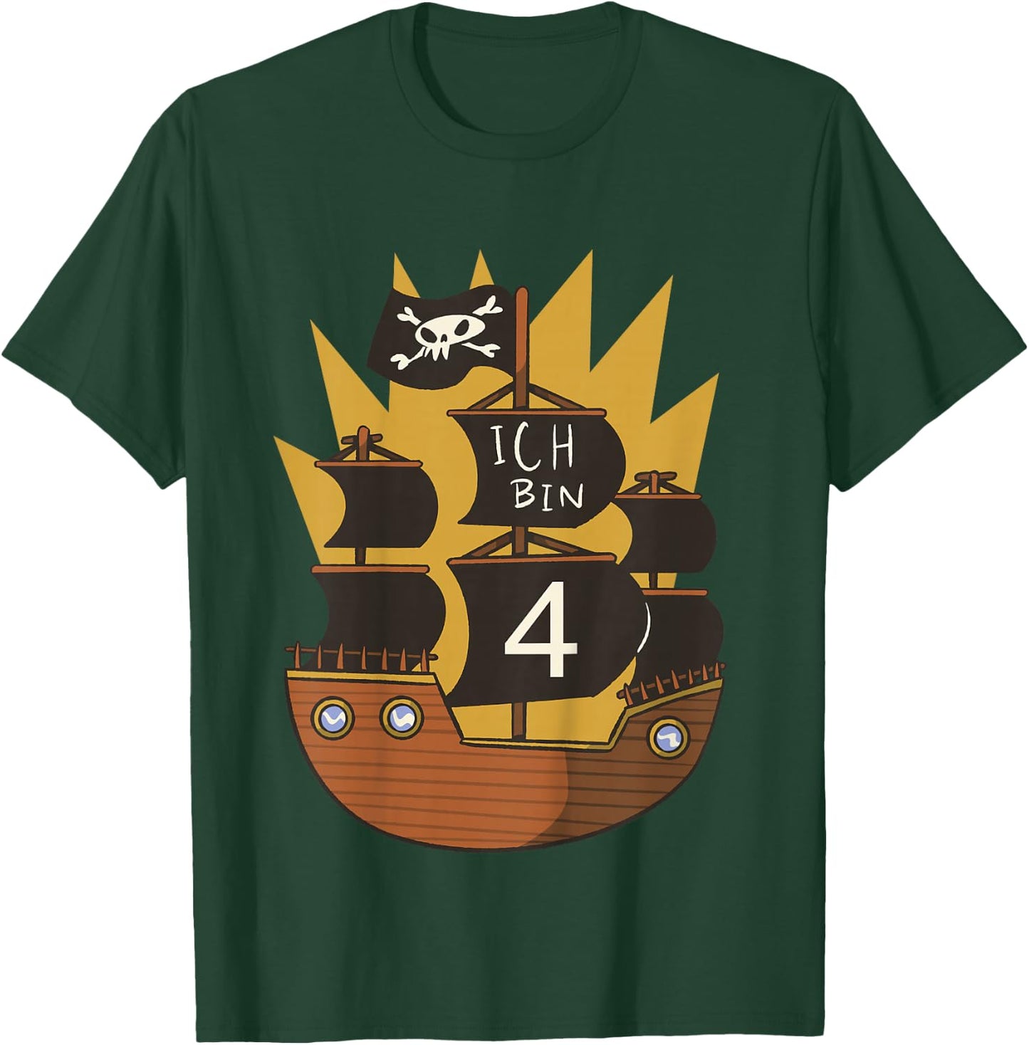 Ich bin 4 Jahre Junge 4. Geburtstag Pirat Piratenschiff T-Shirt - T-Shirt | Forest