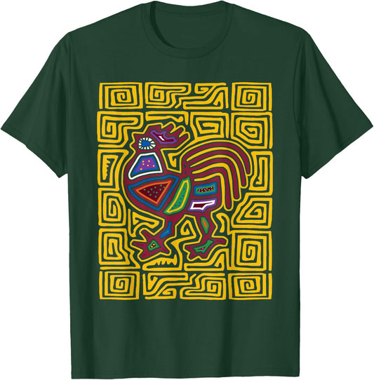Rooster Mola Art by Panama Kuna Tribe Chicken T-Shirt - T-Shirt | Forest