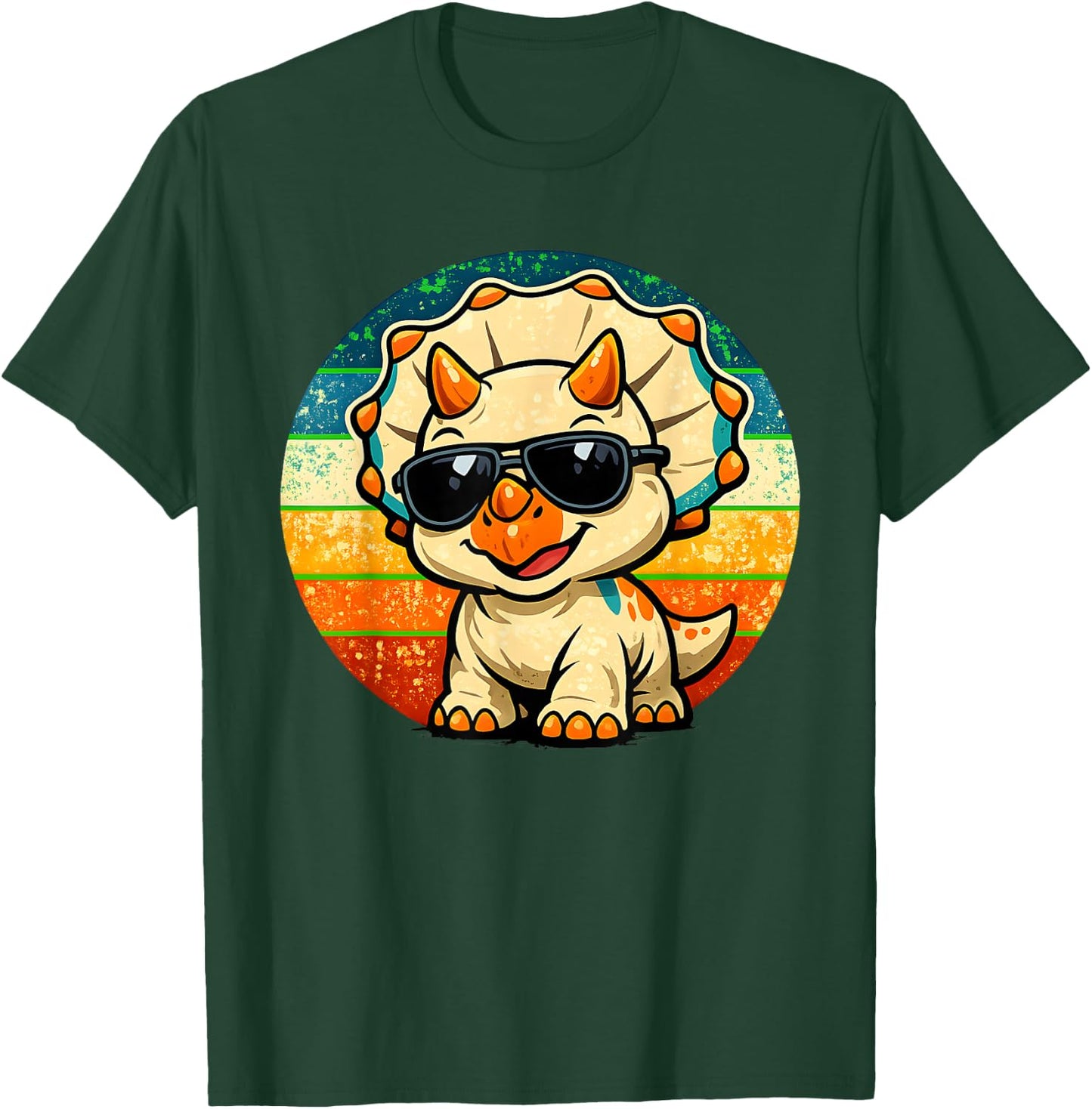 Cute Baby Triceratops Sunglasses Retro Funny Dinosaur Kids T-Shirt - T-Shirt | Forest