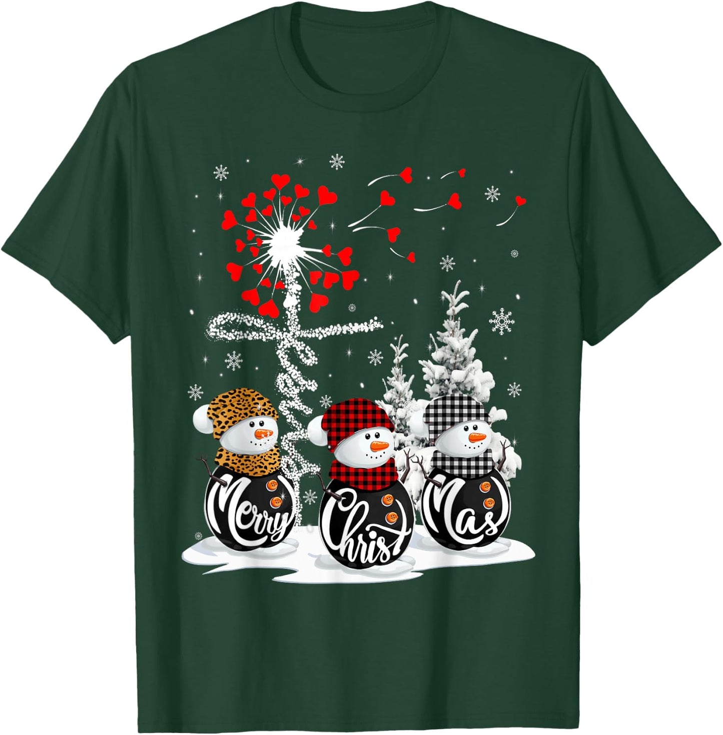 Merry Christmas Snowman Leopard Buffalo Red Plaid Men Women T-Shirt - T-Shirt | Forest
