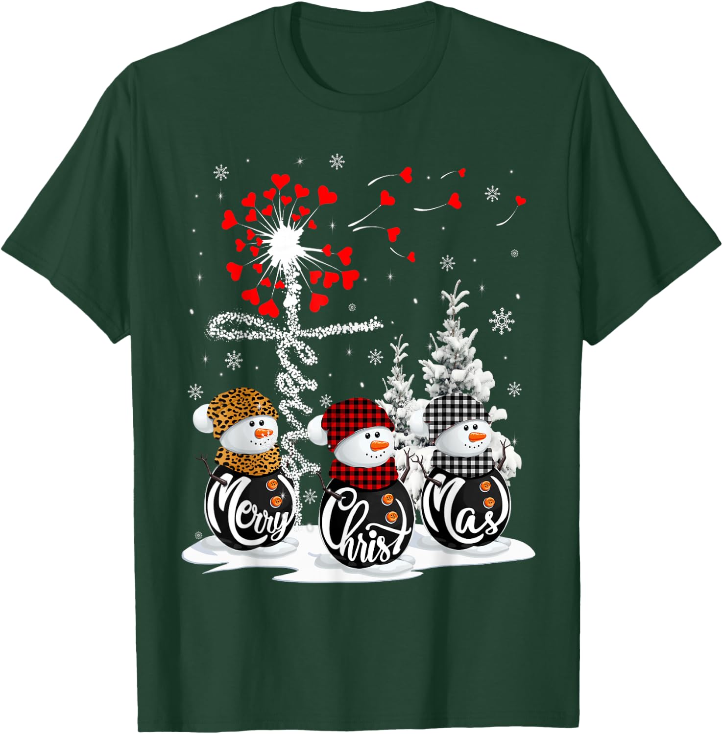 Merry Christmas Snowman Leopard Buffalo Red Plaid Men Women T-Shirt - T-Shirt | Forest