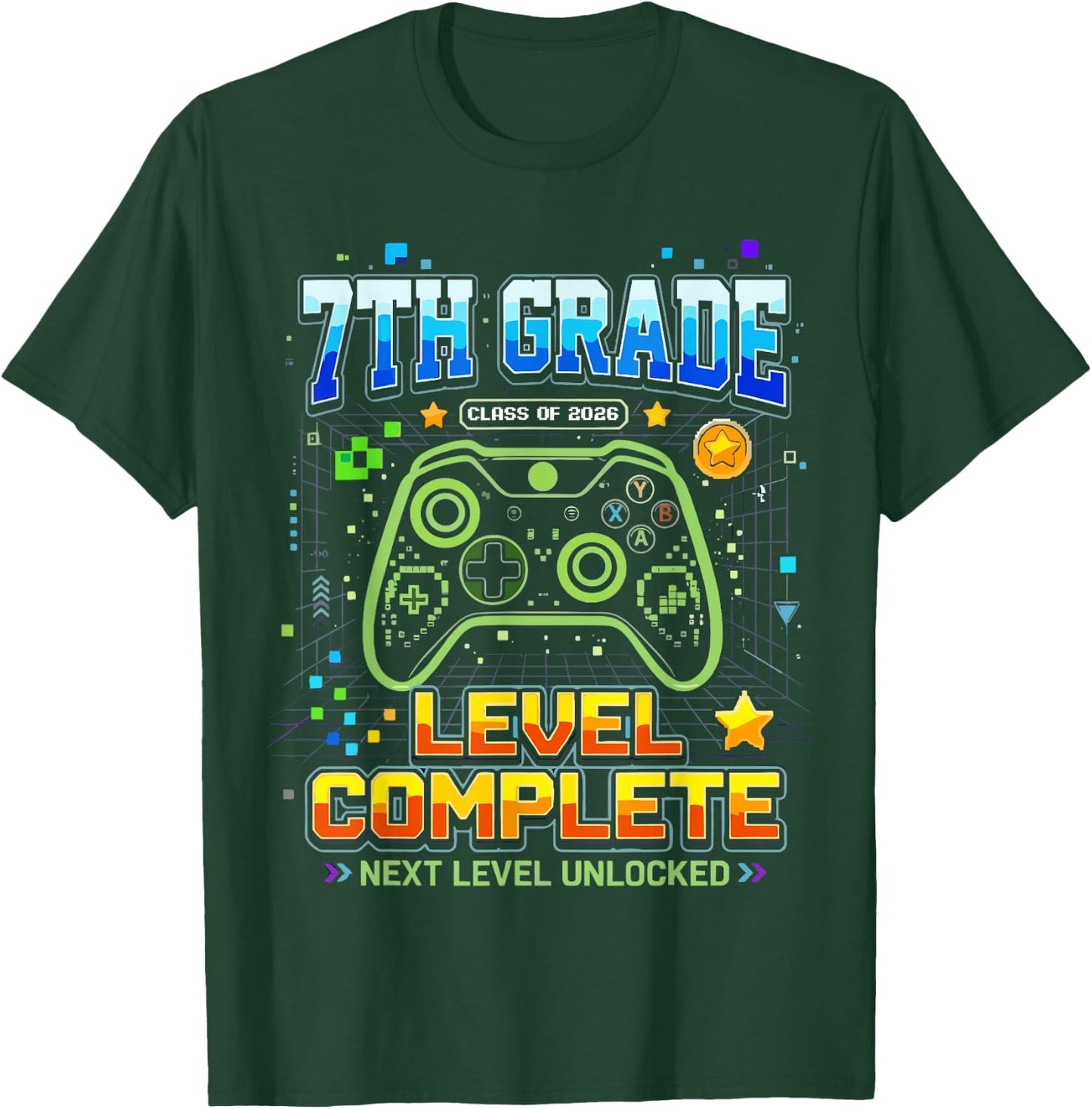Gaming Graduation Shirt, 7th Grade Level Complete T-Shirt - T-Shirt | Forest