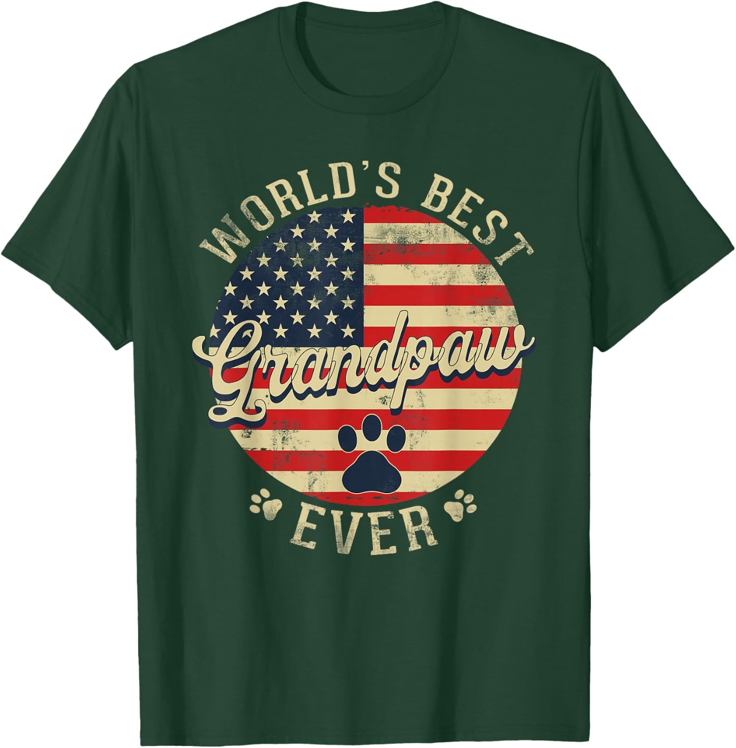 World's Best Grandpaw Ever Father's Day Dog Grandpa USA Flag T-Shirt - T-Shirt | Forest