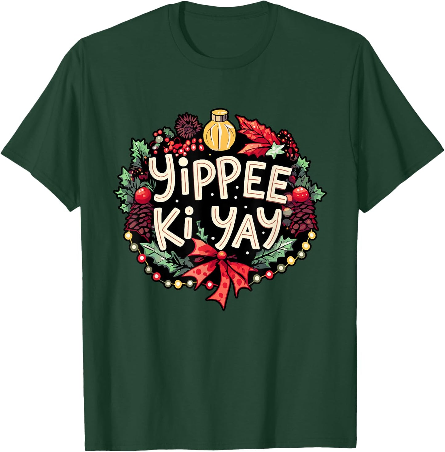 Yippee-Ki-Yay -Adults Winter Black Cartoon Christmas Humorous Festive T-Shirt - T-Shirt | Forest