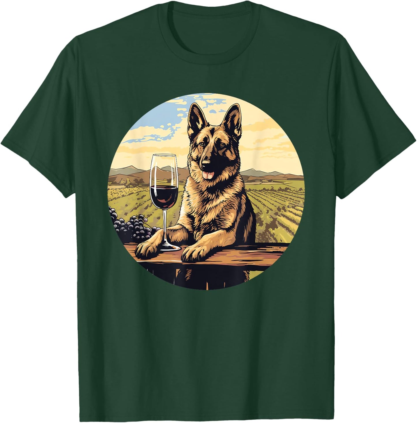 German Shepherd Wine Funny Dog Vineyard T-Shirt - T-Shirt | Forest