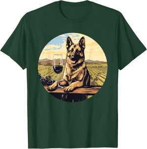 German Shepherd Wine Funny Dog Vineyard T-Shirt - T-Shirt | Forest