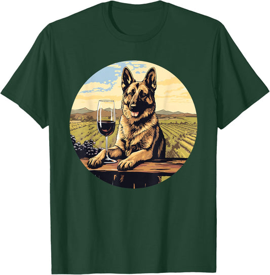 German Shepherd Wine Funny Dog Vineyard T-Shirt - T-Shirt | Forest