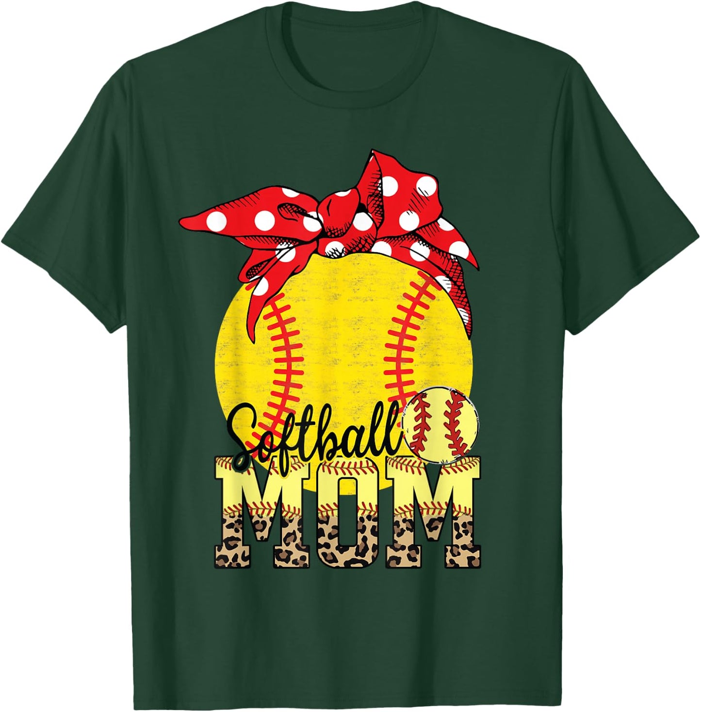 Softball Mom Messy Bun Leopard Softball Mothers Day T-Shirt - T-Shirt | Forest