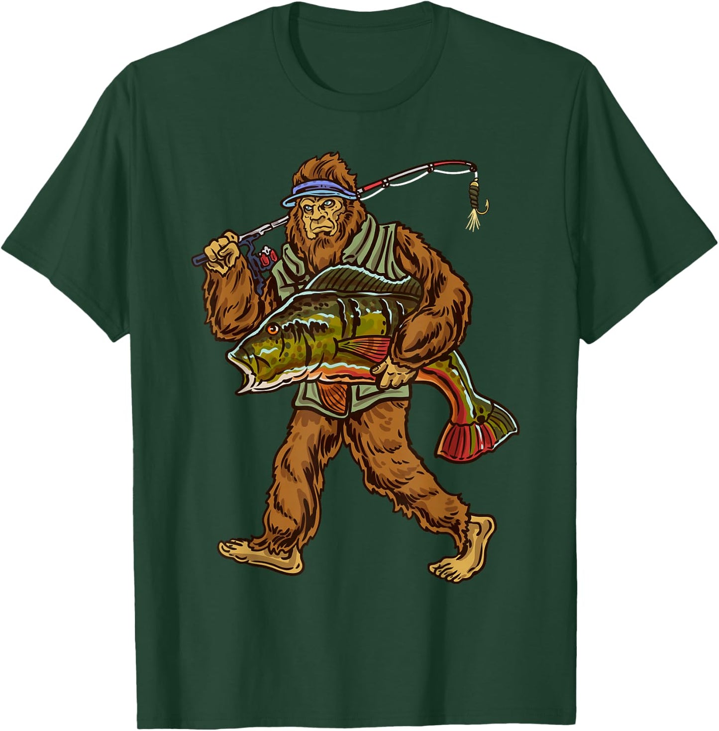 Peacock Fishing Bigfoot Bass Fisherman T-Shirt - T-Shirt | Forest
