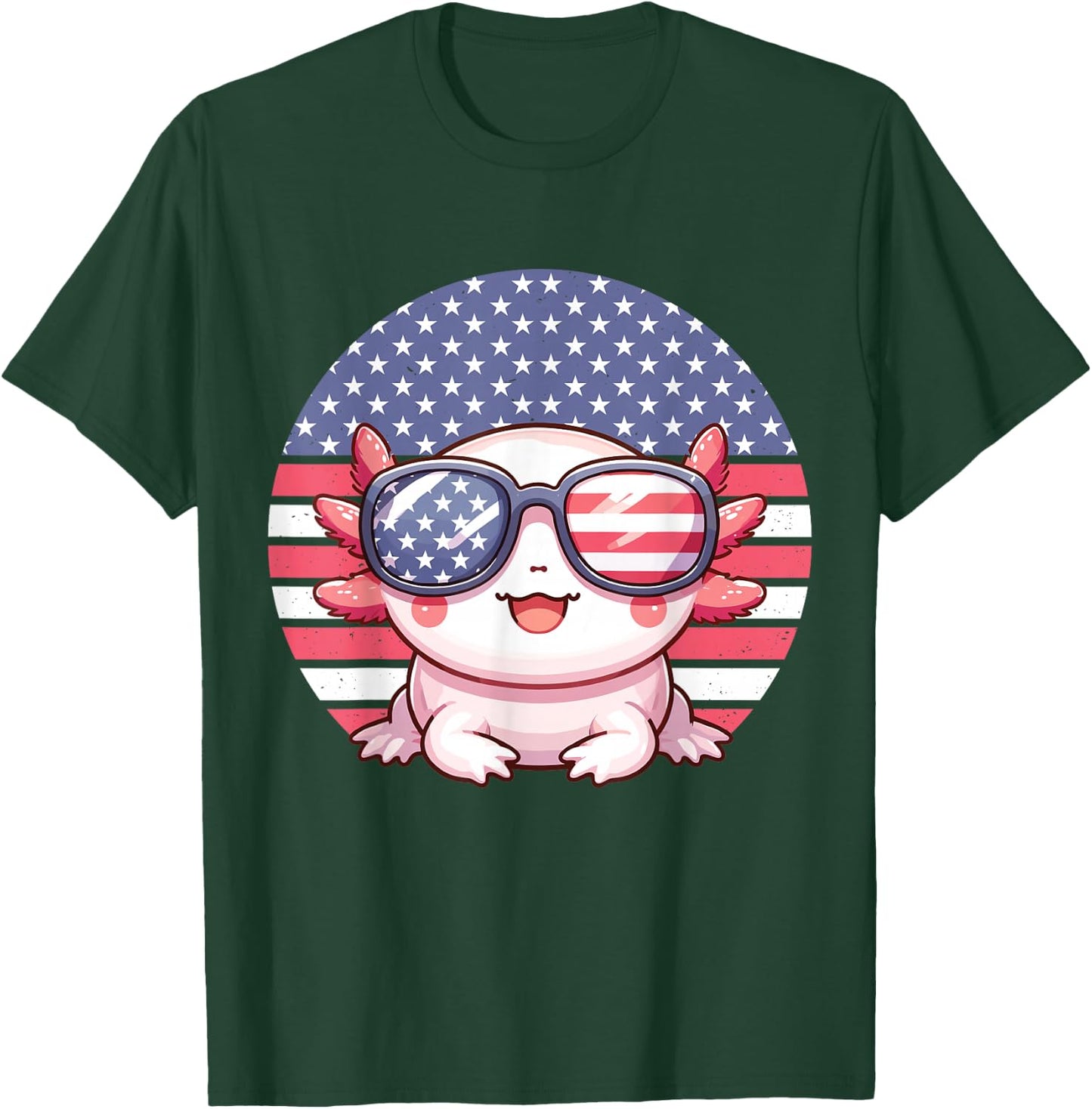 Funny Axolotl American Flag 4th of July Axolotl Girls Kids T-Shirt - T-Shirt | Forest