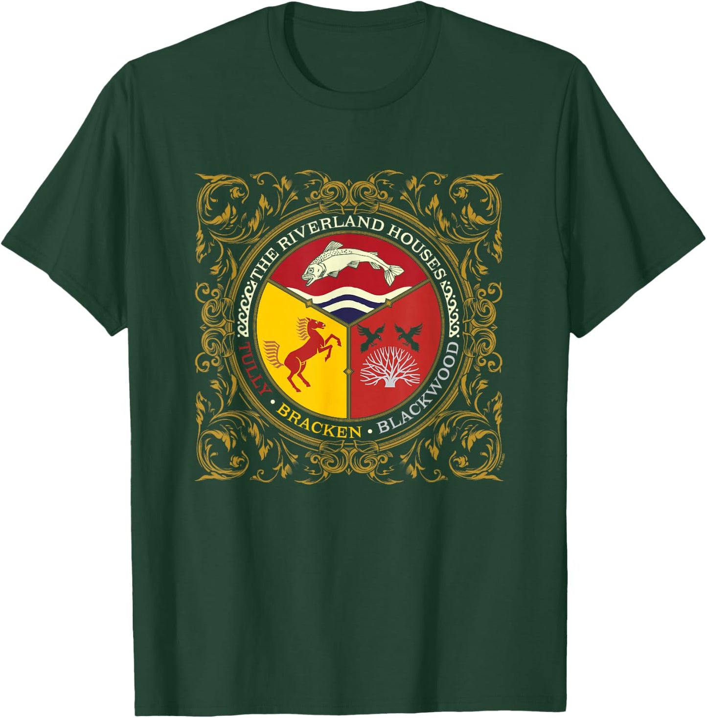 Game Of Thrones Riverland Houses Tully Bracken Blackwood T-Shirt - T-Shirt | Forest