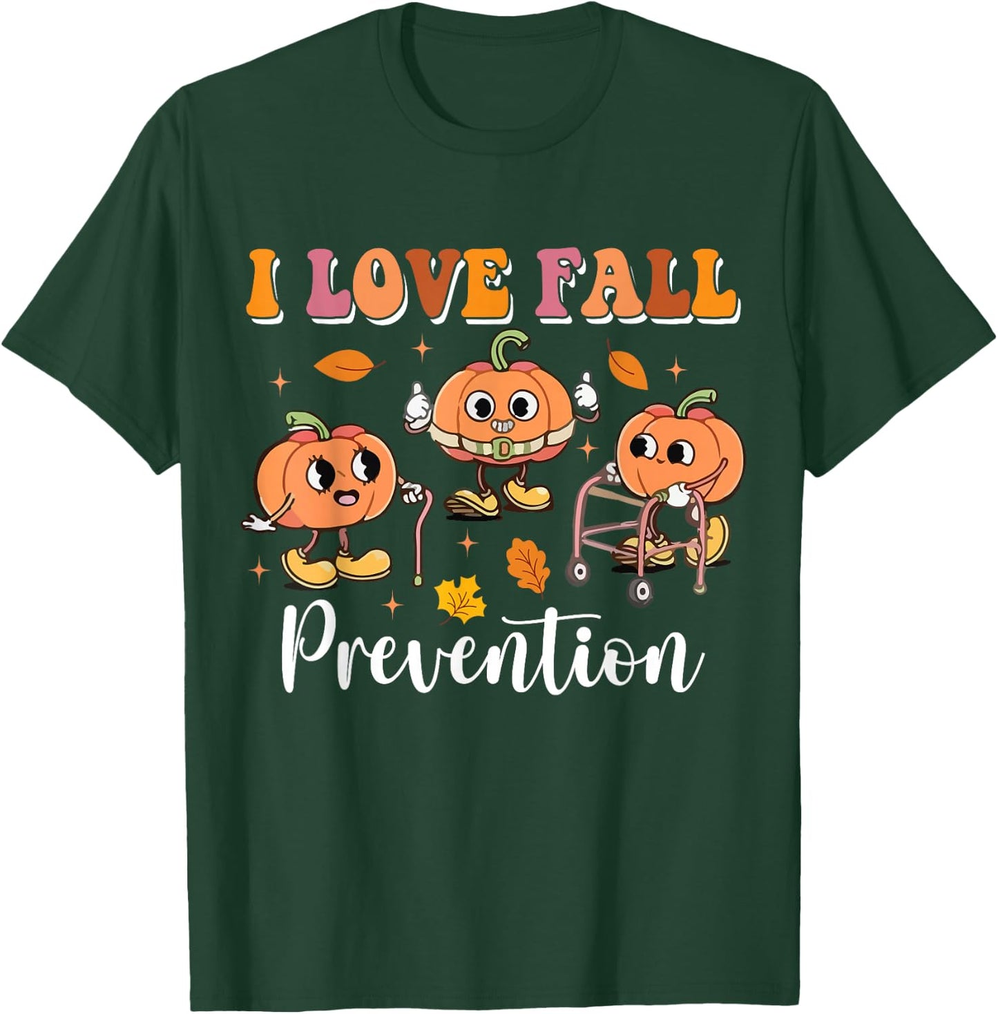 Groovy Retro I Love Fall Prevention Fall Physical Therapy T-Shirt - T-Shirt | Forest