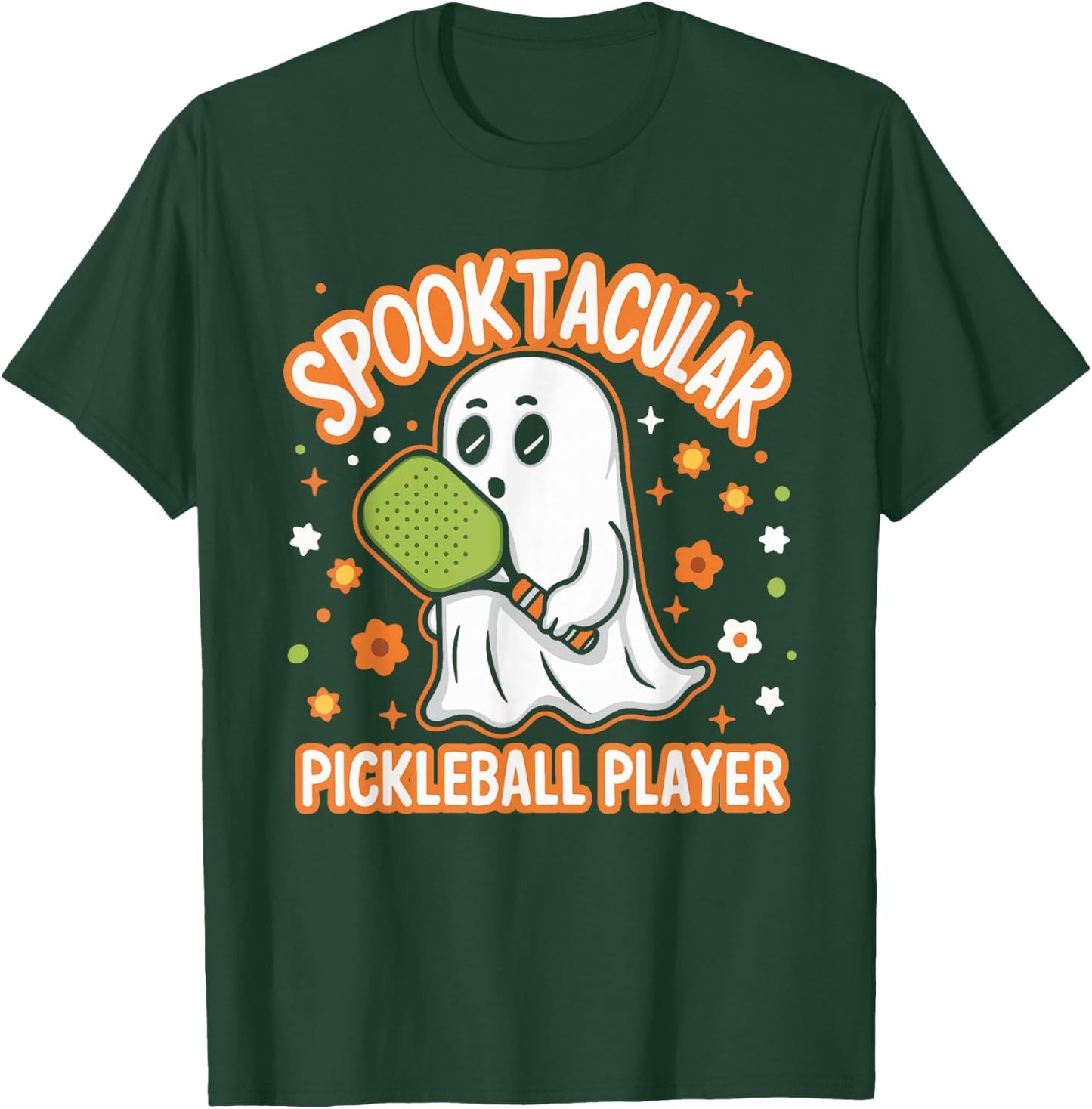 Spooktacular Pickleball Player Ghost Pumpkin T-Shirt - T-Shirt | Forest
