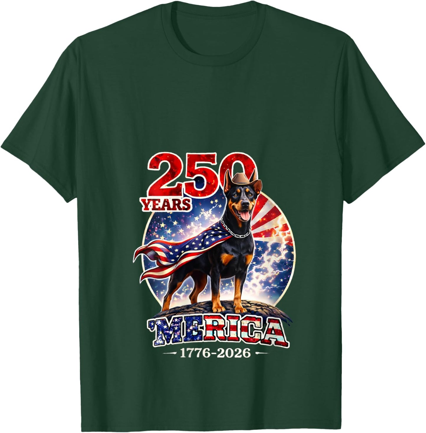 Women's 250 Years of Freedom Doberman Pinscher Dog 1776-2026 4th of V-Neck T-Shirt - T-Shirt | Forest