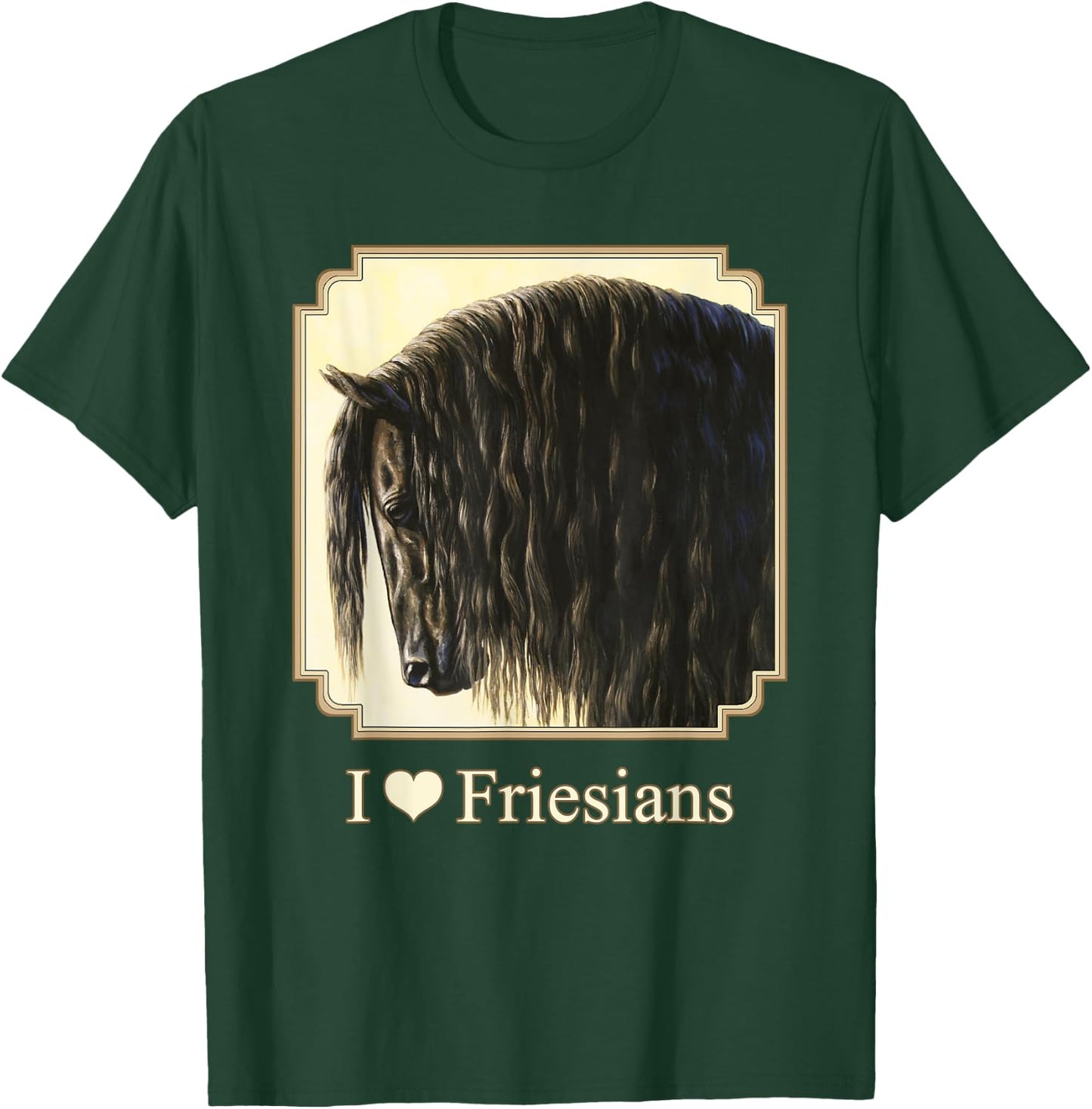 I Love Heart Black Friesian Horses Horse Lover Gift T-Shirt - T-Shirt | Forest