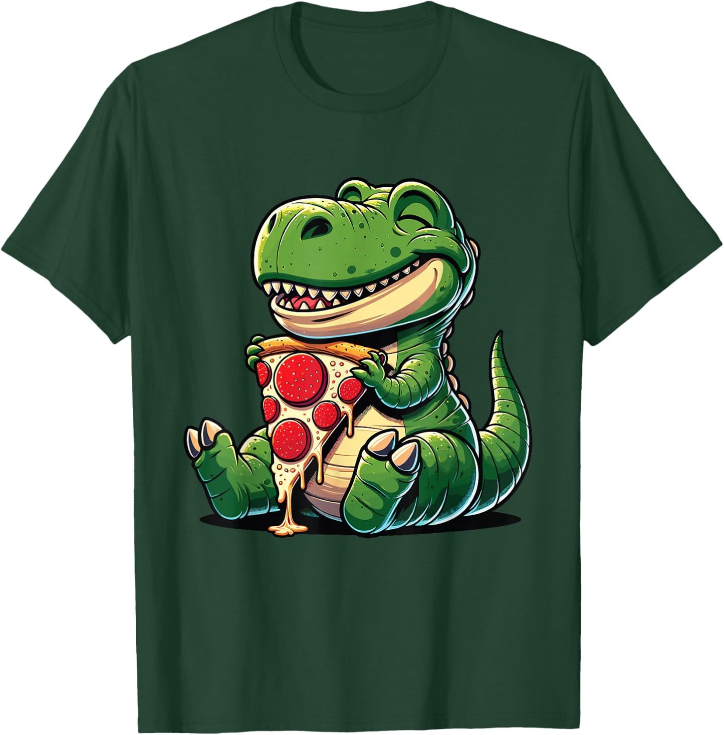 Funny Dinosaur Eating Pizza Graphic Boys Girls Women Kids T-Shirt - T-Shirt | Forest