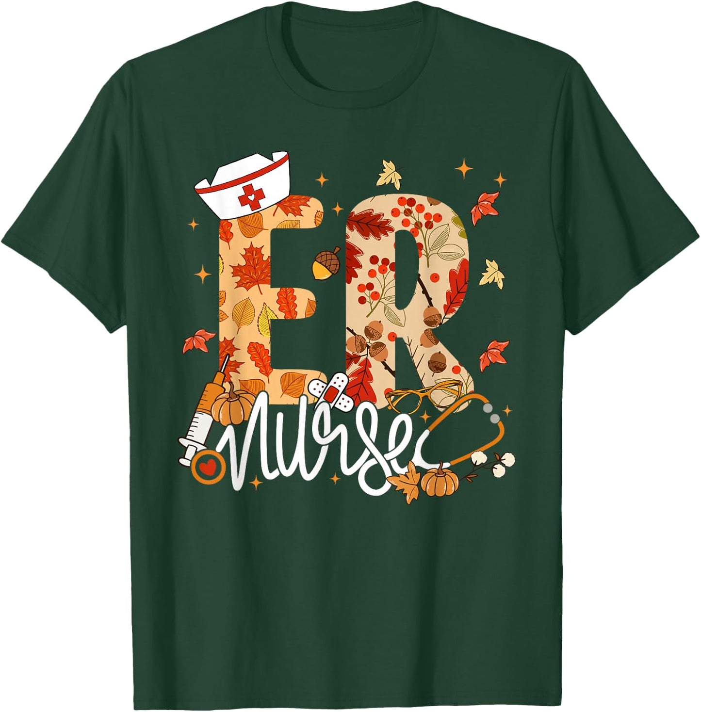 Stethoscope ER Nurse Fall Yall Autumn Leaves Thanksgiving T-Shirt - T-Shirt | Forest