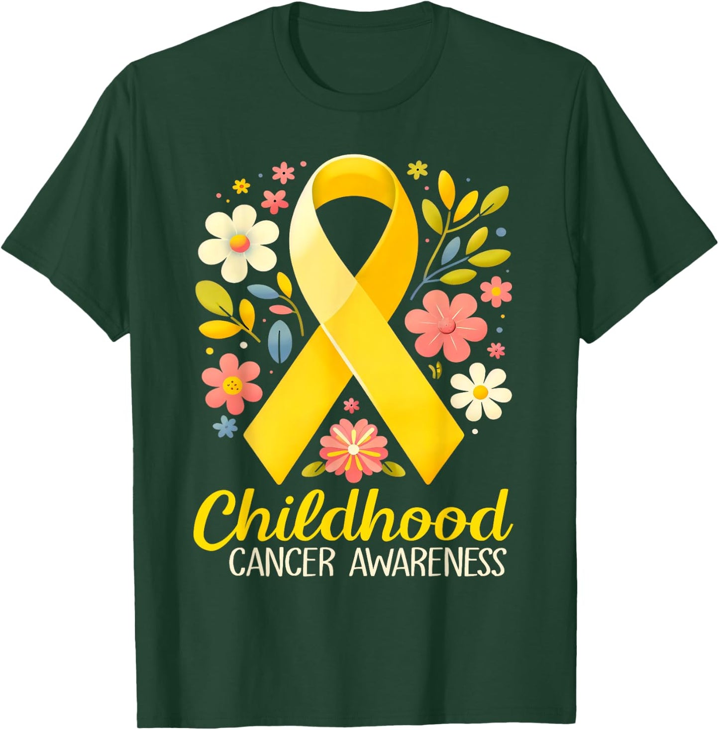 Gold Ribbon Childhood Cancer Awareness Girls Kids Women T-Shirt - T-Shirt | Forest