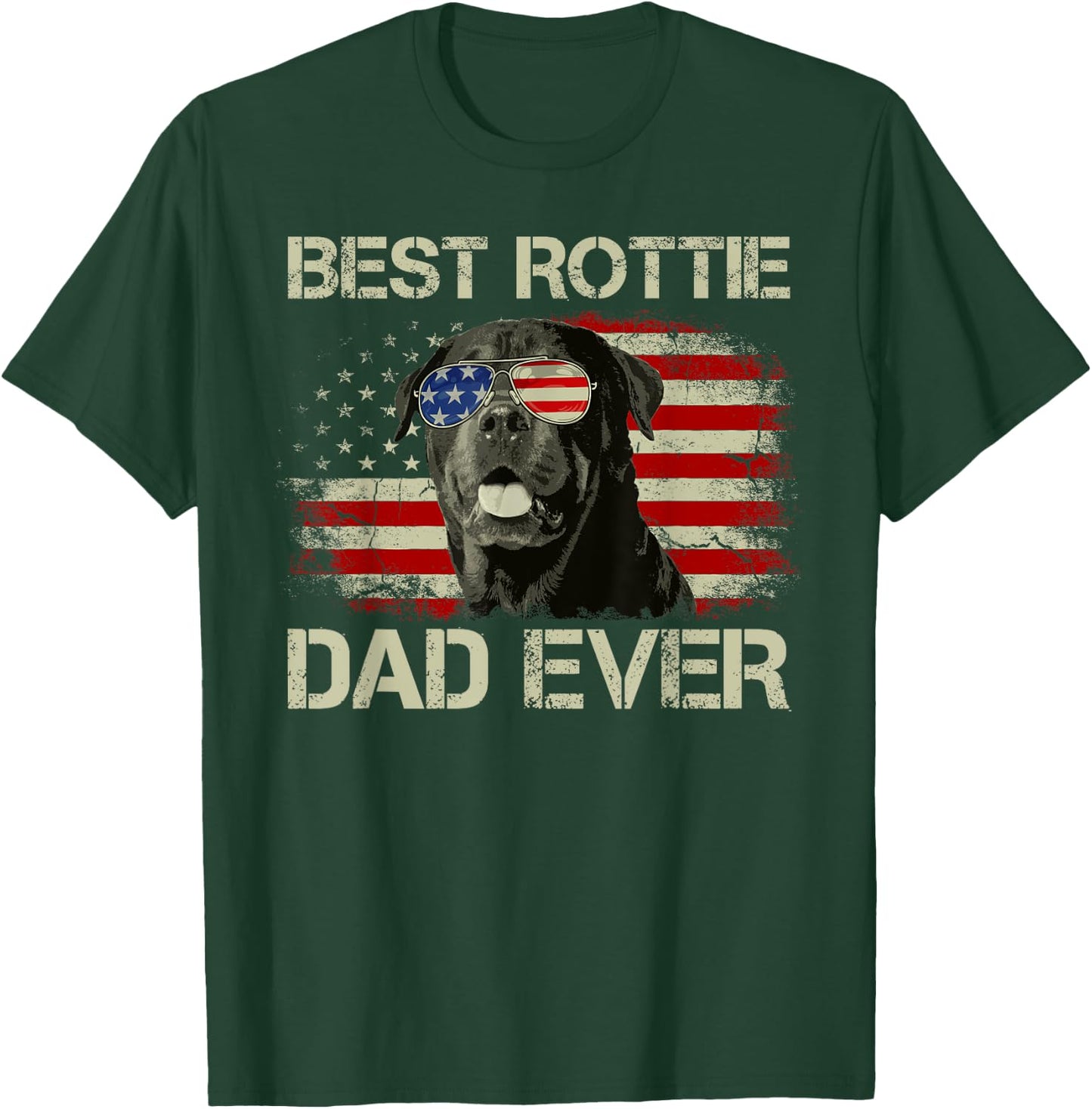 Best Rottie Dad Ever Rottweiler American Flag Gift T-Shirt - T-Shirt | Forest