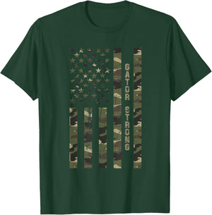 Gator Strong United States Distressed Camo w US Flag T-Shirt - T-Shirt | Forest