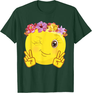 Peace Emoticon Winking Flower Crown T-Shirt - T-Shirt | Forest