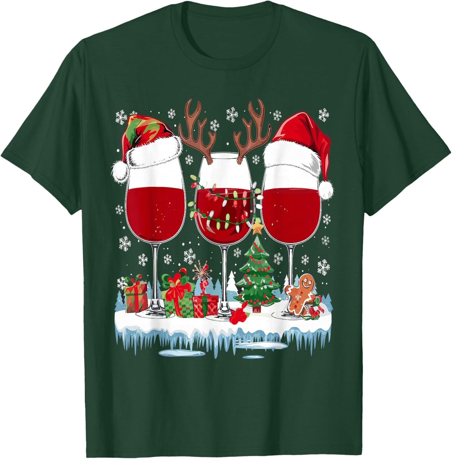 Santa Hat Funny Wine Glass Santa Hat Women , Black, S T-Shirt - T-Shirt | Forest