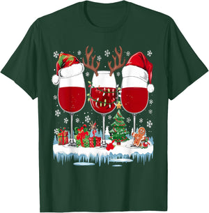 Santa Hat Funny Wine Glass Santa Hat Women , Black, S T-Shirt - T-Shirt | Forest
