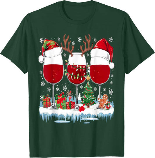 Santa Hat Funny Wine Glass Santa Hat Women , Black, S T-Shirt - T-Shirt | Forest