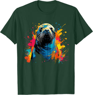 Artistic Colorful Pop Art painted Seal T-Shirt - T-Shirt | Forest