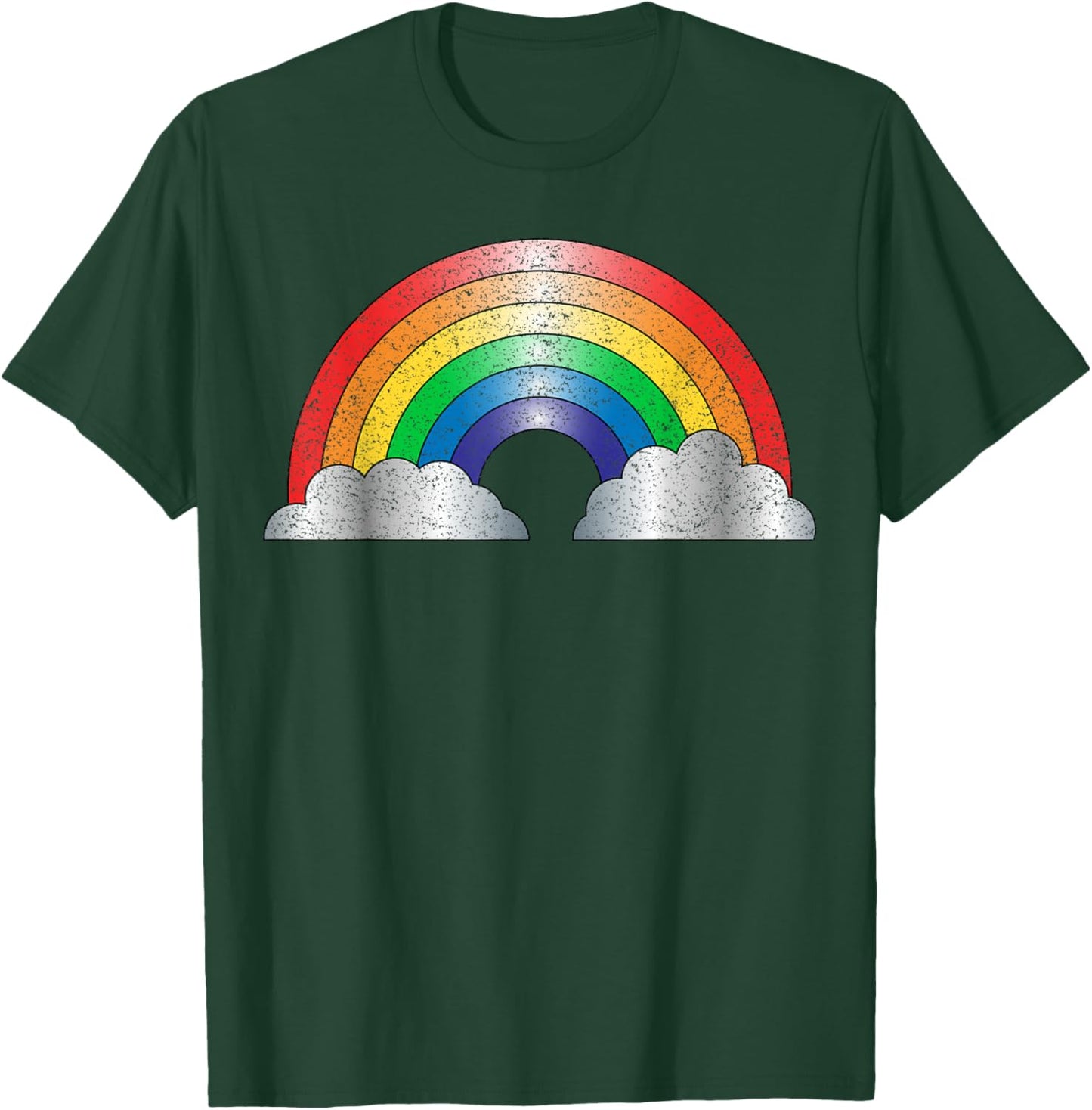Vintage Rainbow and Clouds , Distressed Design T-Shirt - T-Shirt | Forest