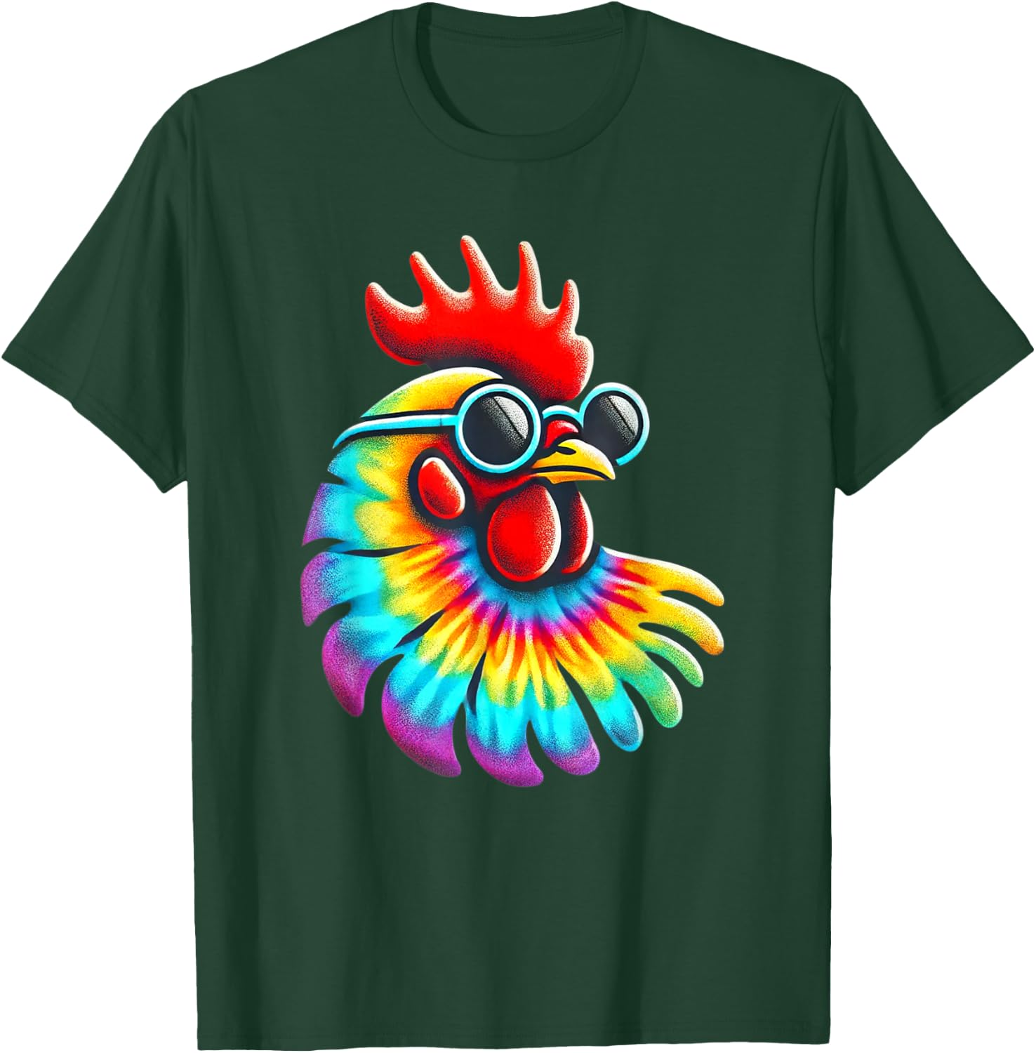 Tie Dye Art Sunglasses Farm Rooster Hen Poultry Chicken T-Shirt - T-Shirt | Forest