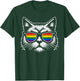 Rainbow Cat with Sunglasses and Pride Flag Gay Pride T-Shirt - T-Shirt | Forest