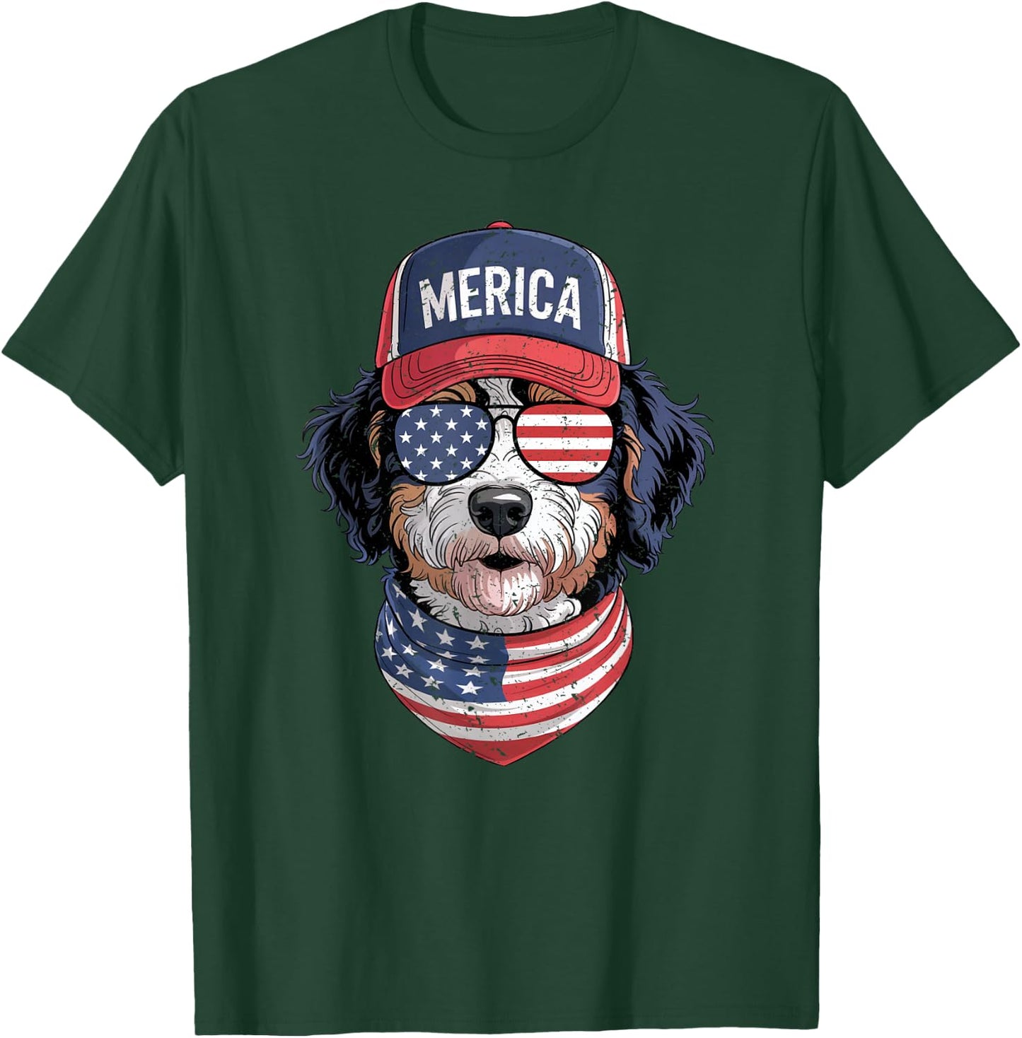 Bernedoodle 4th of July US American Flag Dog Patriotic T-Shirt - T-Shirt | Forest