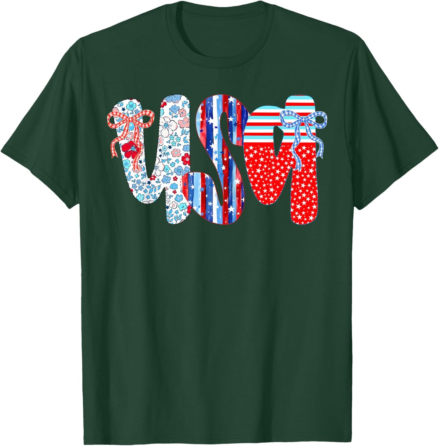 4th of July USA Flag Coquette Bow Patriotic Women Girl Kid T-Shirt - T-Shirt | Forest