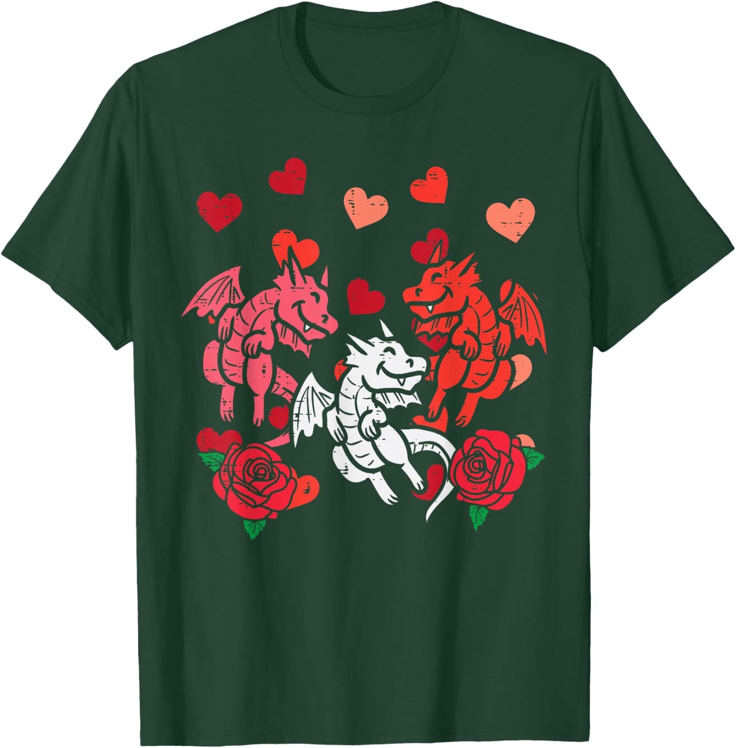 Valentines Day Dragons Hearts Funny Women Girls Kids Toddler T-Shirt - T-Shirt | Forest