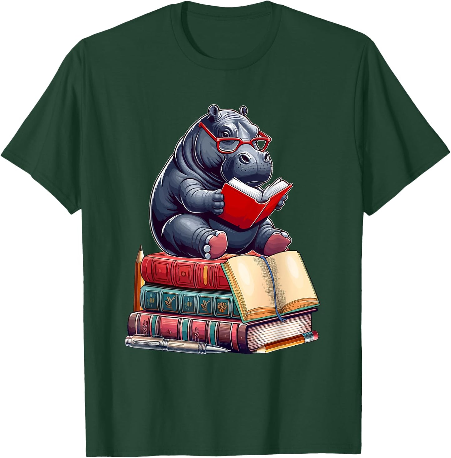 Hippo Reading Books Matching Bookworm Readers Librarian T-Shirt - T-Shirt | Forest