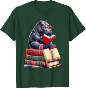 Hippo Reading Books Matching Bookworm Readers Librarian T-Shirt - T-Shirt | Forest