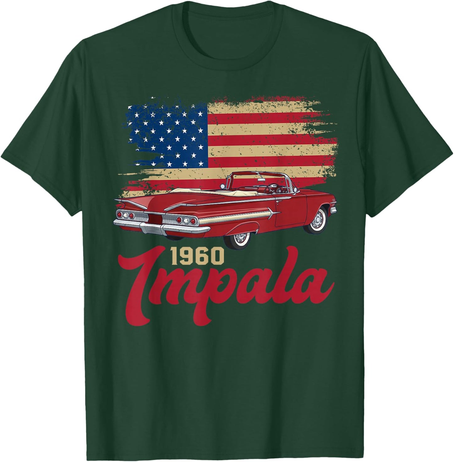 1960 60 Impala Old School Muscle Car American Flag T-Shirt - T-Shirt | Forest