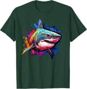 Cool Shark on colorful painted Shark T-Shirt - T-Shirt | Forest