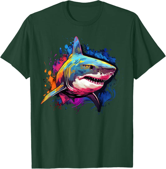 Cool Shark on colorful painted Shark T-Shirt - T-Shirt | Forest