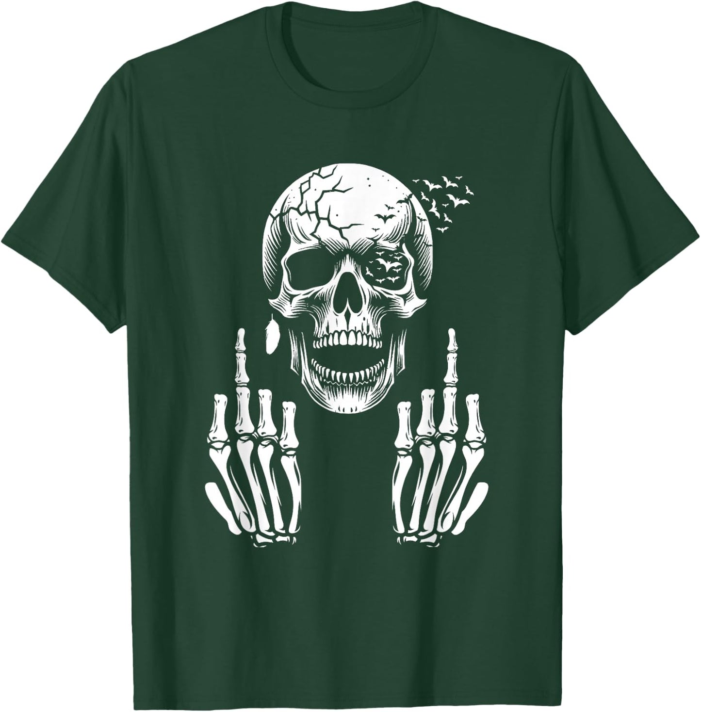 Funny Adult Skull Skeleton Middle Finger F You , Black, S T-Shirt - T-Shirt | Forest