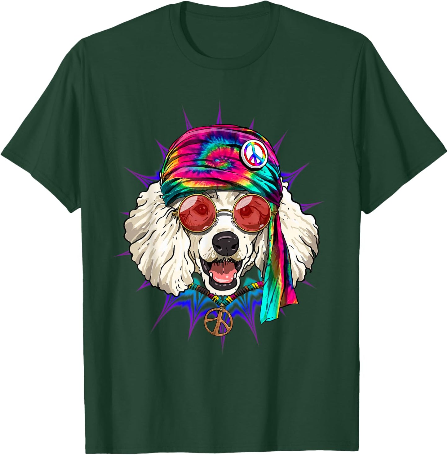 Tie Dye Hippie Poodle Hippiness Peace Love Dog T-Shirt - T-Shirt | Forest