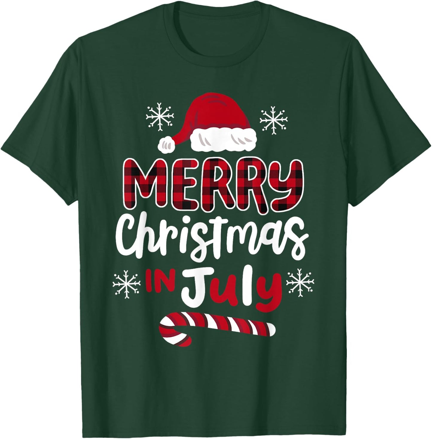 Merry Christmas in July Buffalo Plaid Men Women Kids T-Shirt - T-Shirt | Forest