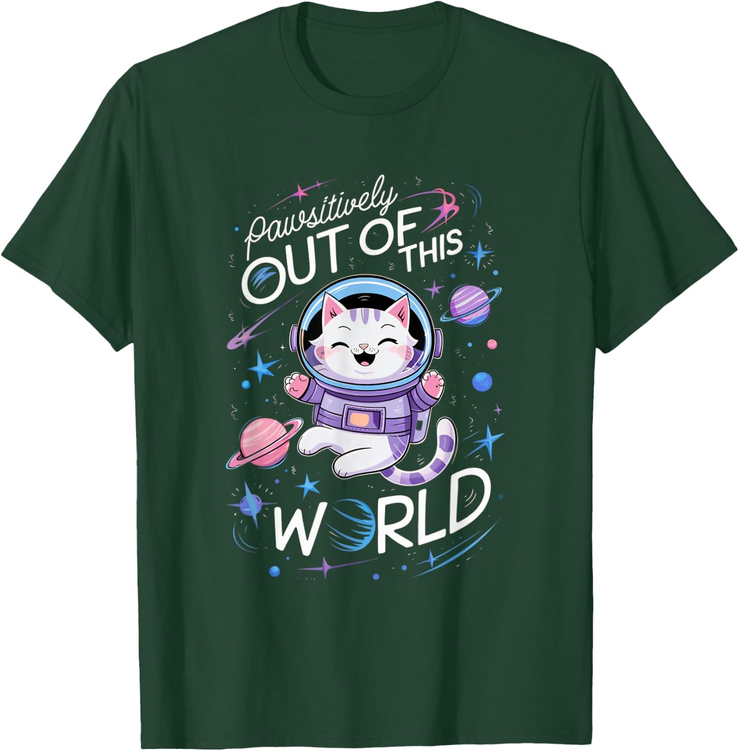 PAWSITIVELY OUT OF THIS WORLD ASTRONAUT CAT | Cute Cat Pun Men Women Kids T-Shirt - T-Shirt | Forest