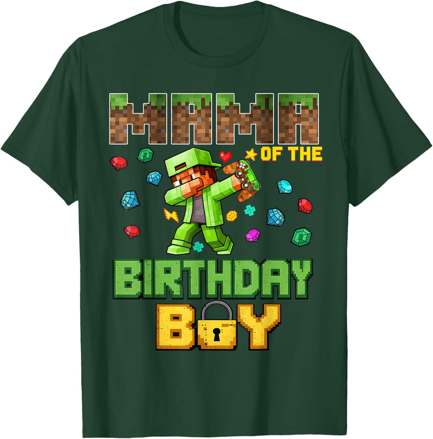 Mom Mama of The Birthday Boy Video Gamer Pixel Dab Number T-Shirt - T-Shirt | Forest