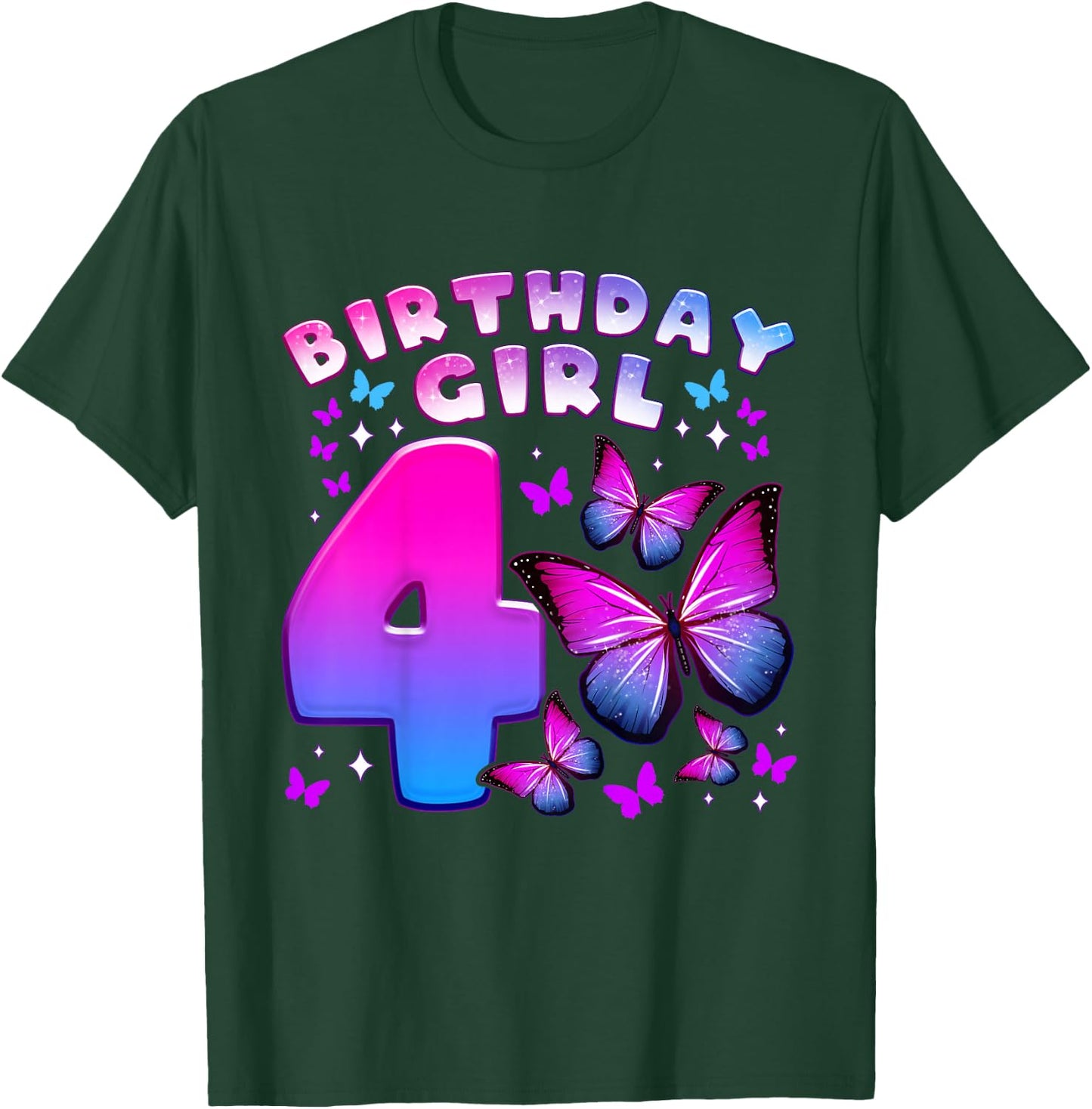 Birthday Girl 4 Years Old Butterfly Number 4 T-Shirt - T-Shirt | Forest