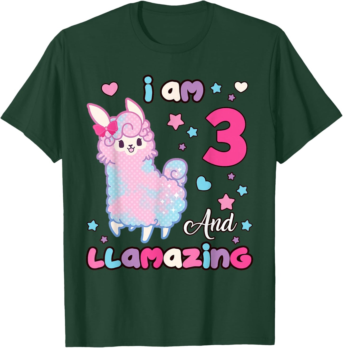 3 Years Old 3rd Birthday Girl I Am Three and Llamazing Llama T-Shirt - T-Shirt | Forest