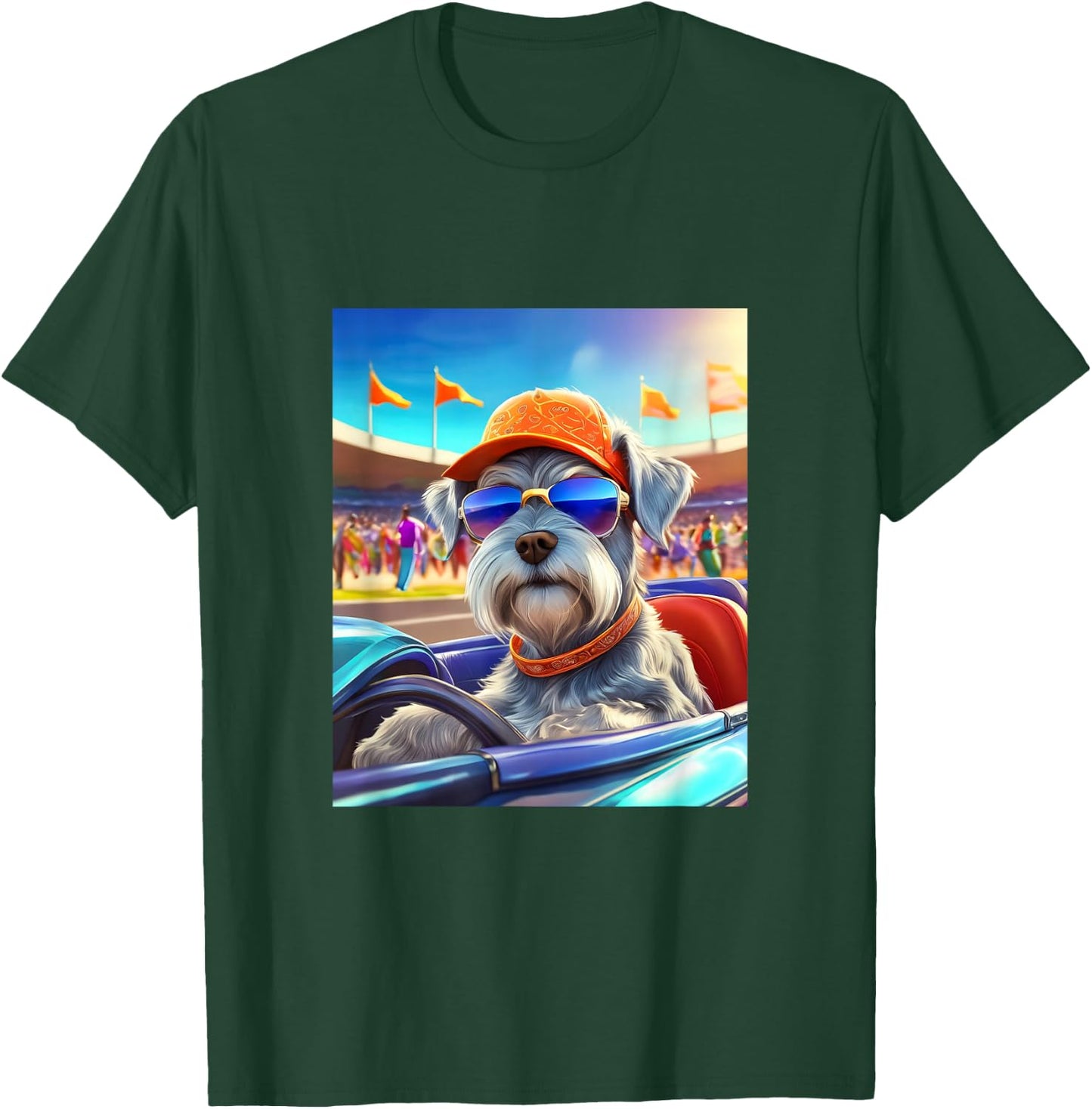 Mini Schnauzer Dog Driving Sports Race Car T-Shirt - T-Shirt | Forest